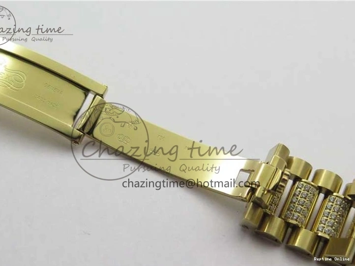 0212 DailyWear Day-Date 36mm 128235 YG Crystal BP Best Edition Silver Crystal Marker Dial on YG President Bracelet A 2676